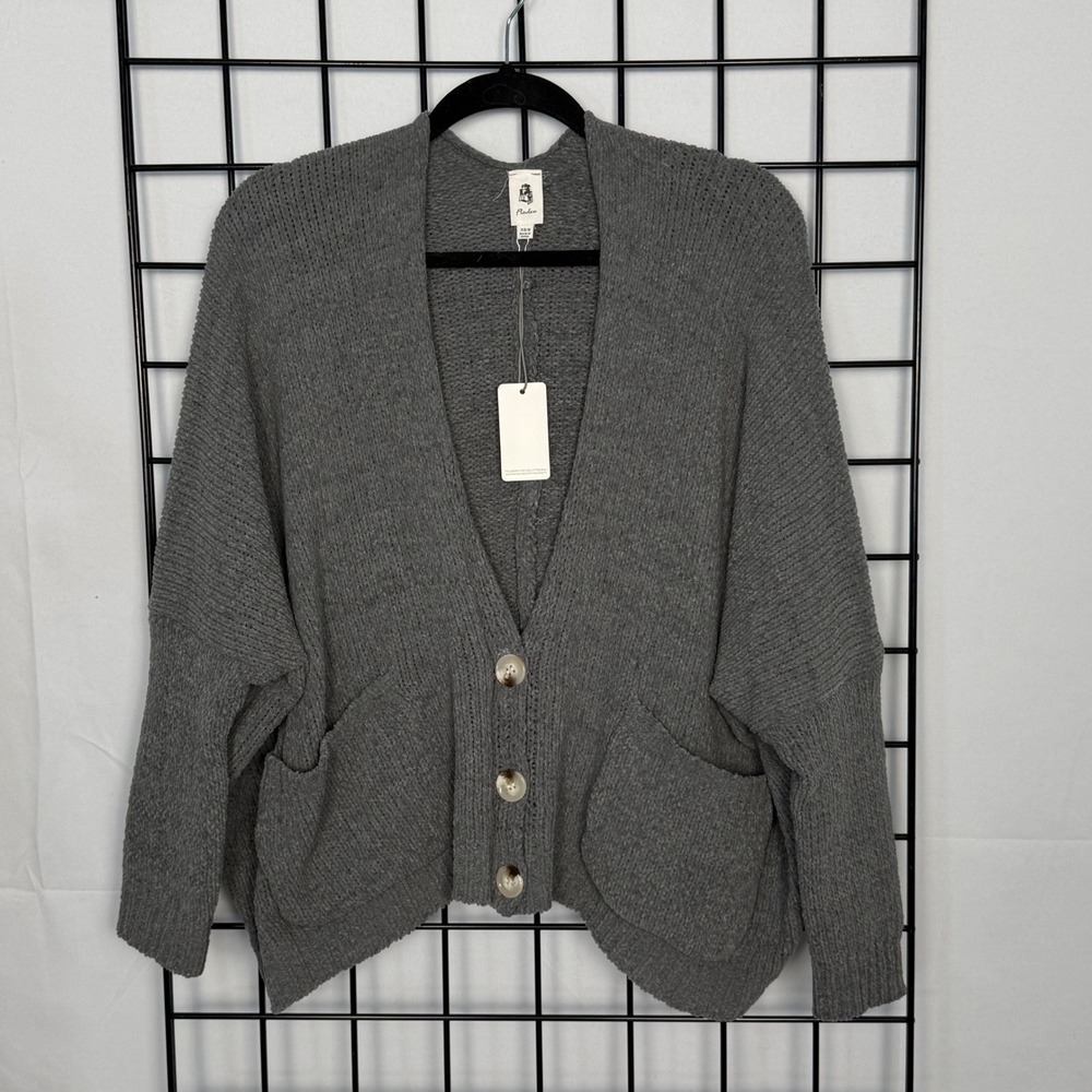 Flawless Cardigan Womens XS/S Grey Chenille Oversized V-Neck Pockets NWT